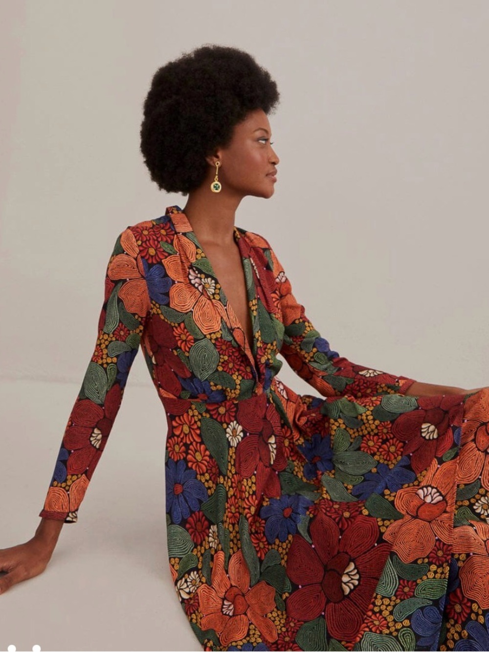 Farm Rio Stitched Flowers V Neck Midi Dress Floral Mutlicolor Medium - Picture 4 of 11